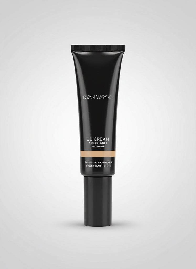 Black cosmetic tube with clear packaging on a dark surface