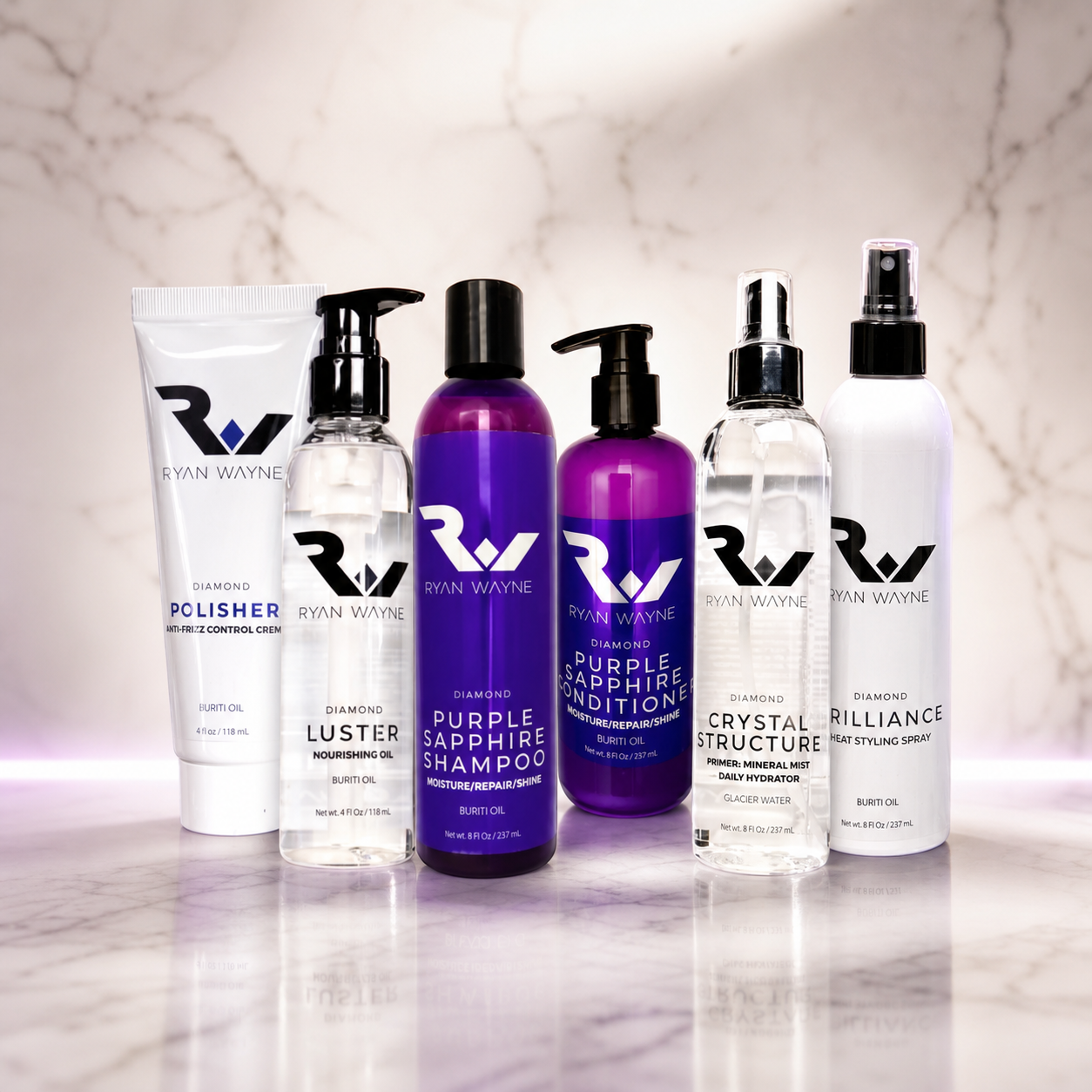 Ryan Wayne Haircare Essentials Kit on white marble
