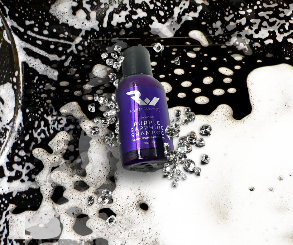 Ryan Wayne Purple Sapphire travel shampoo with foam and crystal accents