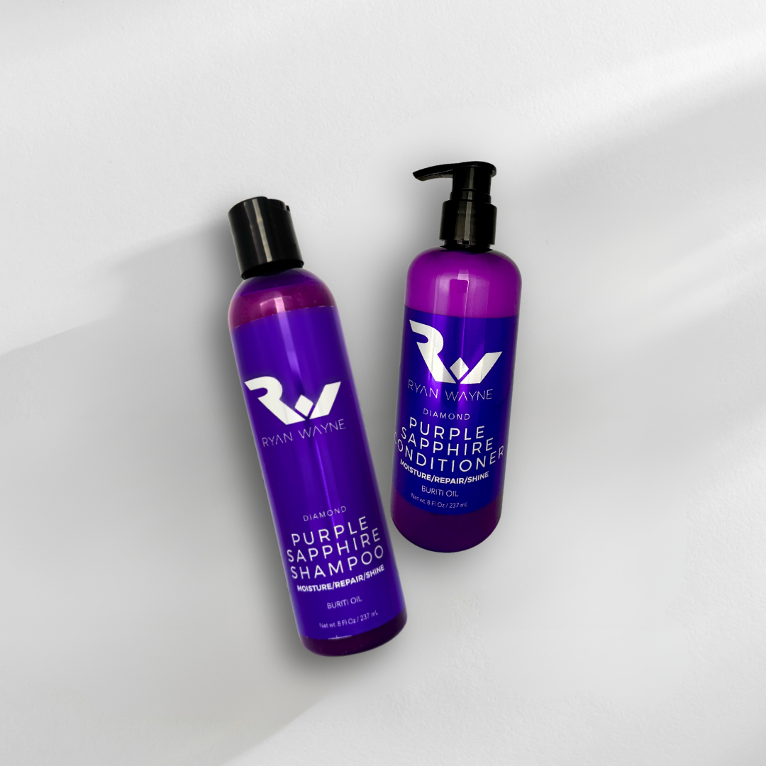 Ryan Wayne Diamond Purple Sapphire Shampoo and Conditioner Duo photographed together