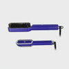 Blue and white hairbrush with bristle head on a white background