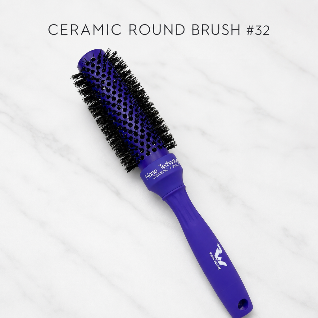 Ryan Wayne Ceramic Round Brush #32 on white marble