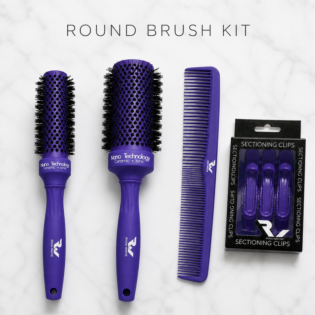 Ryan Wayne Round Brush Kit on white marble