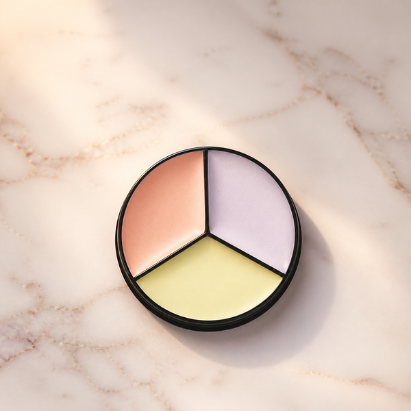Ryan Wayne three-tone color-correcting concealer compact on white marble