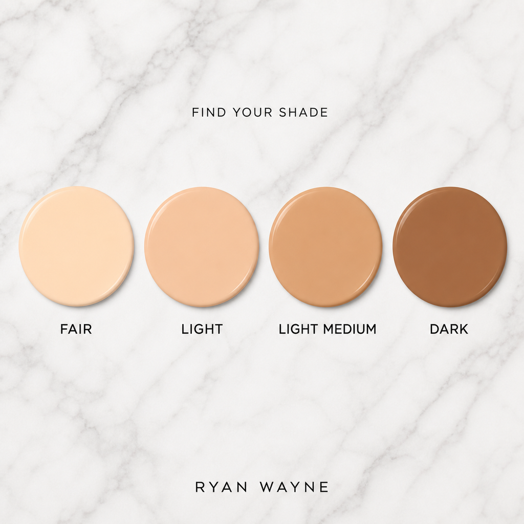 Ryan Wayne Hydrating BB Cream shade guide: Fair, Light, Light Medium, and Dark