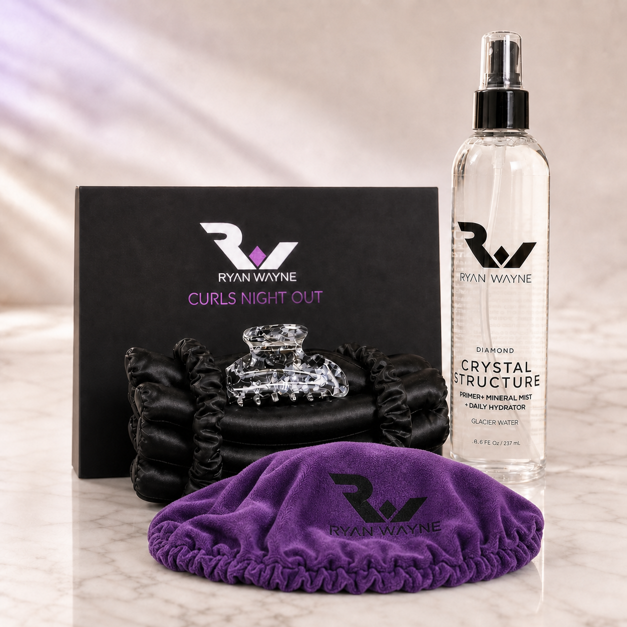 Ryan Wayne Curls Night Out Luxury Heatless Styling Bundle with purple Night Cap