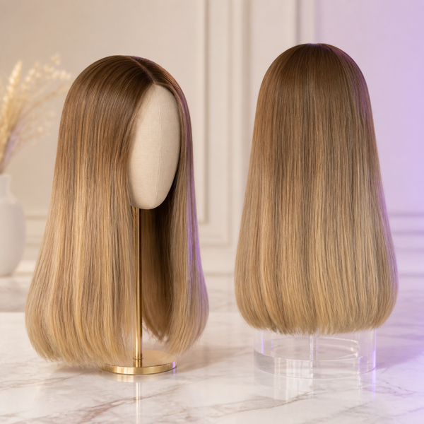Ryan Wayne custom warm blonde ready-to-wear wig front and back views