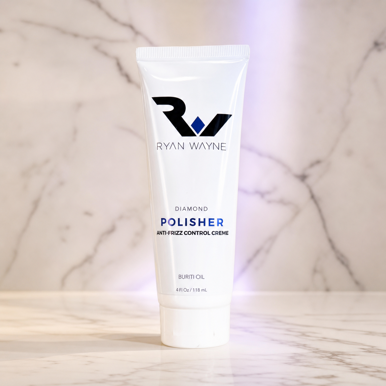 Ryan Wayne Diamond Polisher anti-frizz styling crème on white marble