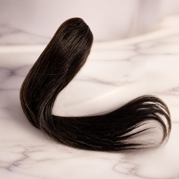 Ryan Wayne dark brown human hair claw clip on white marble