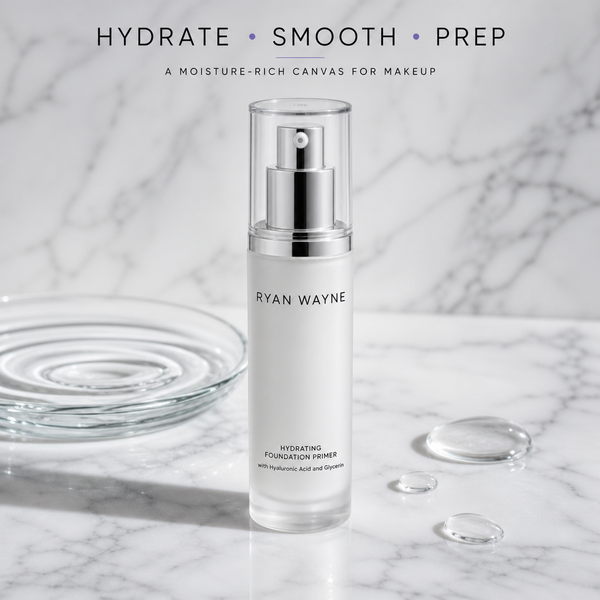 Ryan Wayne Hydrating Foundation Primer frosted pump bottle with hyaluronic acid and glycerin