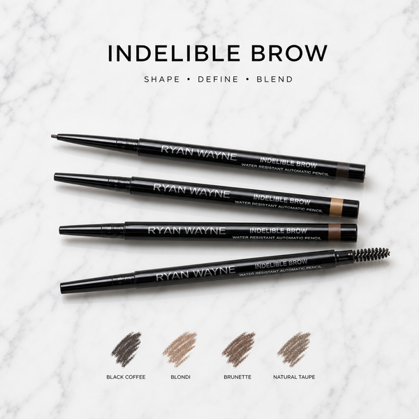 Ryan Wayne Indelible Brow four-shade collection with pencil tip and blending brush