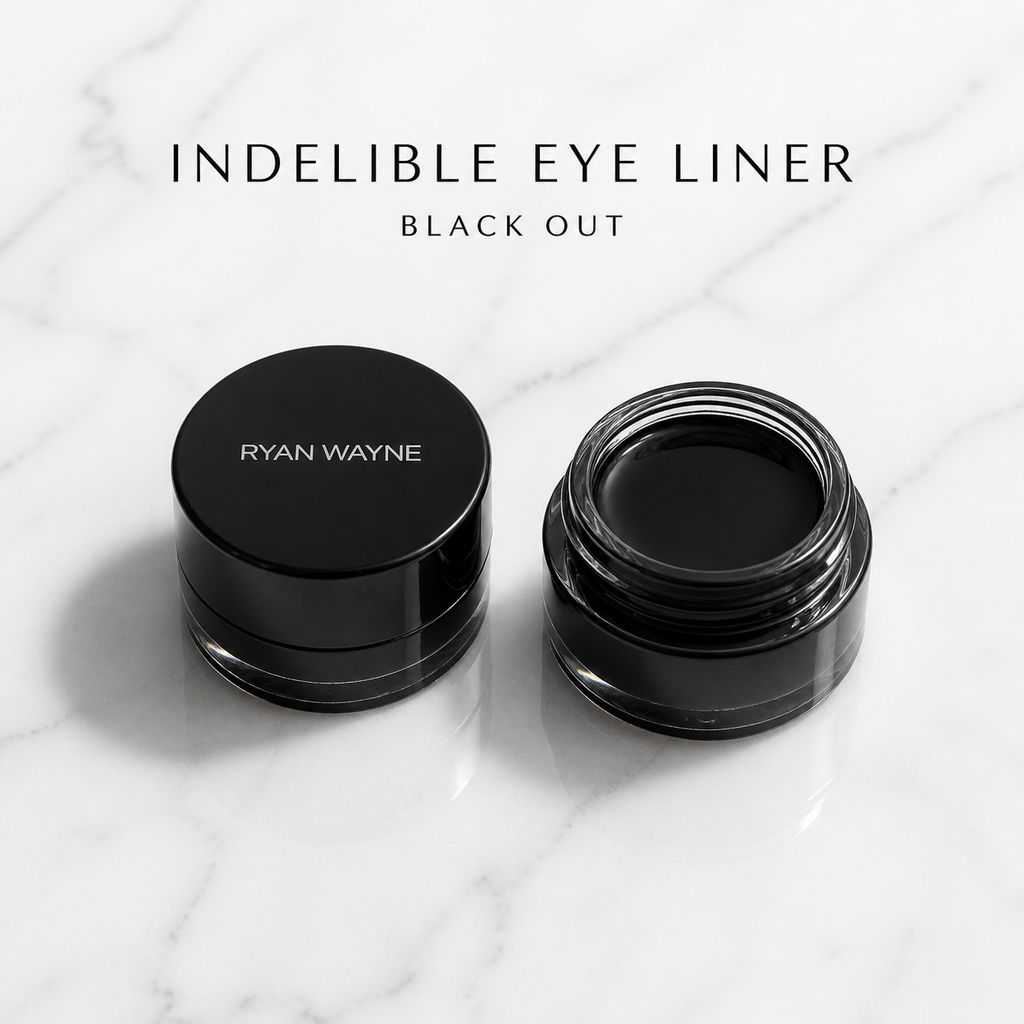 Ryan Wayne Indelible Eye Liner in Black Out on white marble