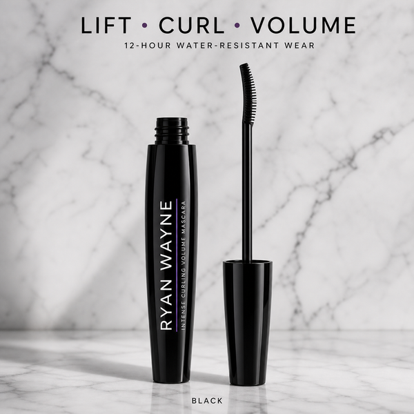 Ryan Wayne Intense Curling Volume Lash Mascara with curved black comb wand