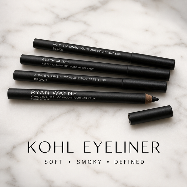 Ryan Wayne Kohl Eyeliner four-shade collection on white marble