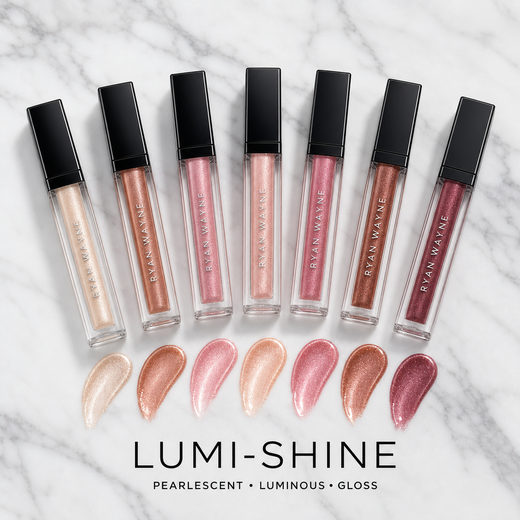 Ryan Wayne Lumi-Shine seven-shade lip gloss collection on white marble