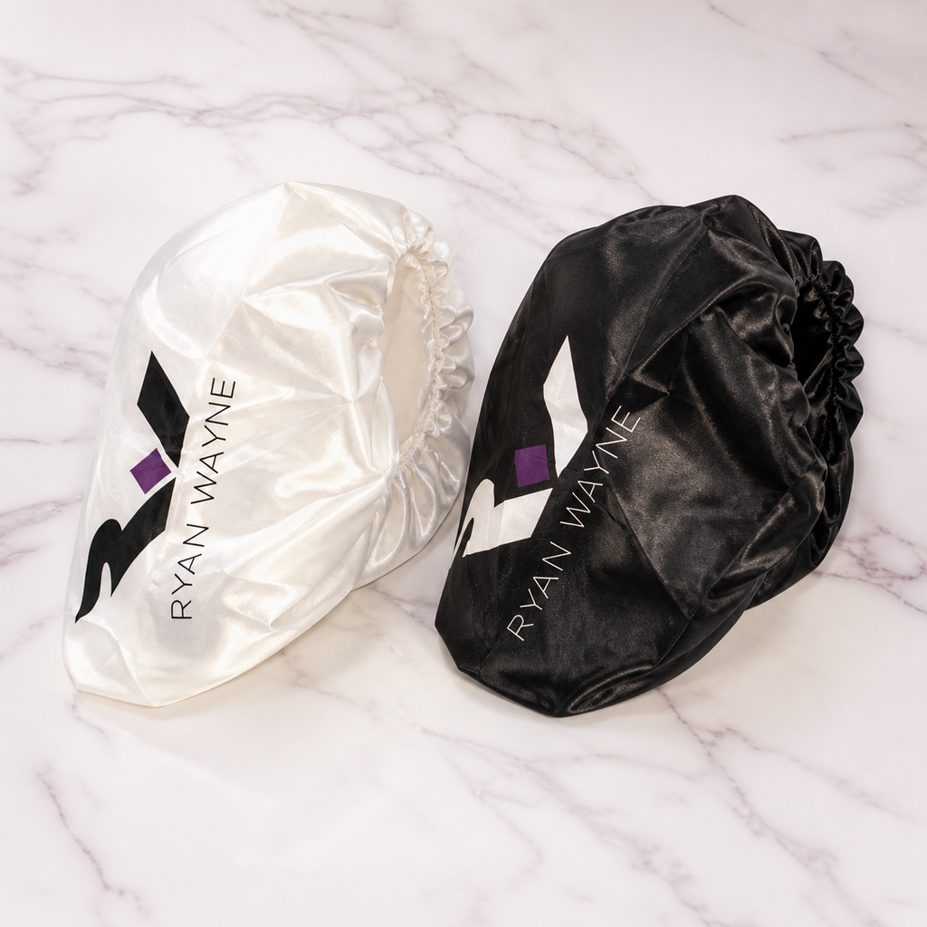 Ryan Wayne Satin Slumber Hair Wraps in white and black satin