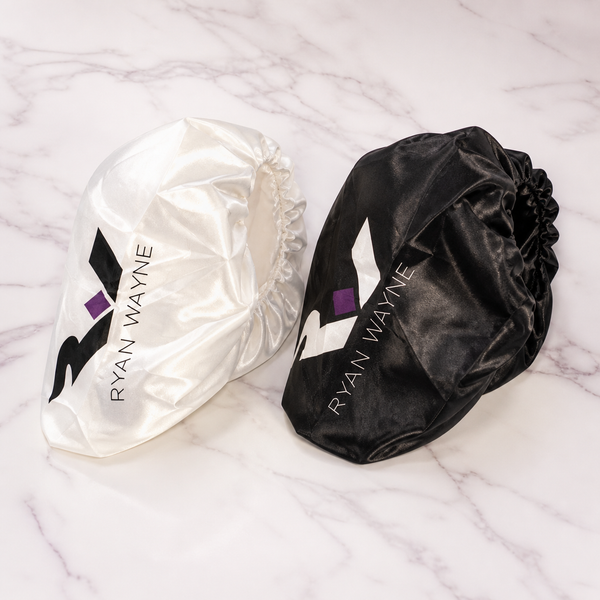 Ryan Wayne Satin Slumber Hair Wraps in white and black satin