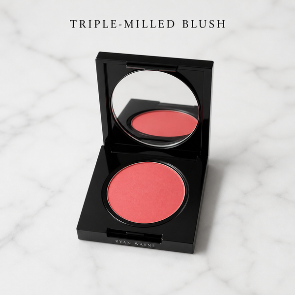 Ryan Wayne Triple-Milled Blush compact on white marble