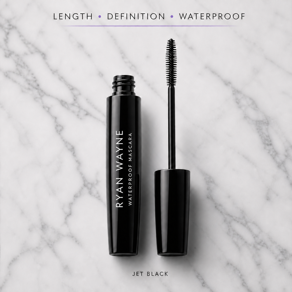 Ryan Wayne Waterproof Lengthening Mascara with longways tube label and precision wand